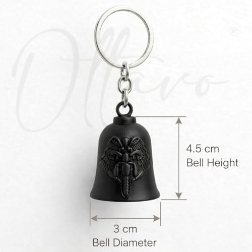 Image of OTTAVO Motorcycle Guardian Bell Keychain, Winged Bike Embossed Design, Metal, Biker Accessory