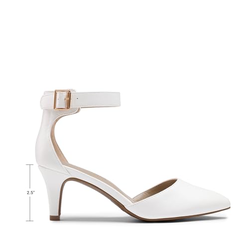 Image of DREAM PAIRS Women's Kitten Heels Ankle Strap Pumps | 2.5 inch Kitten Heel, Classic Closed Pointed Toe, Ankle Strap, Soft Insole, Versatile for Wedding Party Work