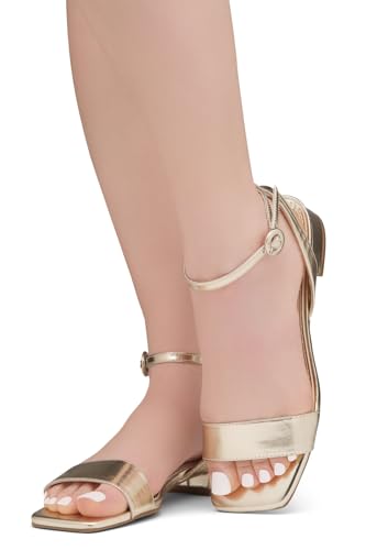 Image of Shoe Land Low Heels for Women 1 Inch Chunky Block Heeled Sandals Square Open Toe Strappy Ankle Strap Dressy Sandals for Wedding Prom Party Office