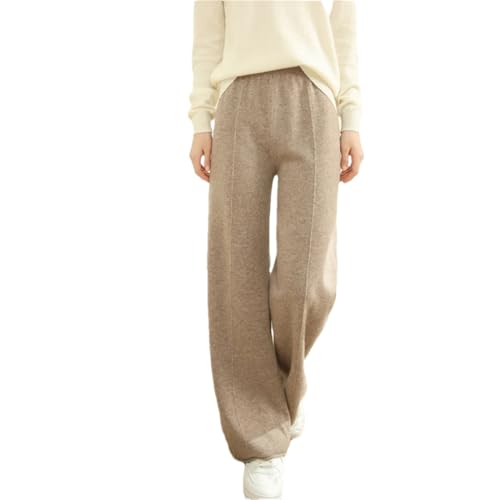 WQZzjm Pantalones Anchos de Lana para Mujer, con Cintura elástica Suave, Informales, de Punto Liso (marrón Gris M)