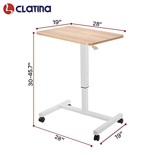 Image of CLATINA Mobile Standing Desk Adjustable Height, Portable Rolling Table on Lockable Wheels for Home Office Computer Workstation 28 inch x 19 inch Round Edge Design Elegant (White)