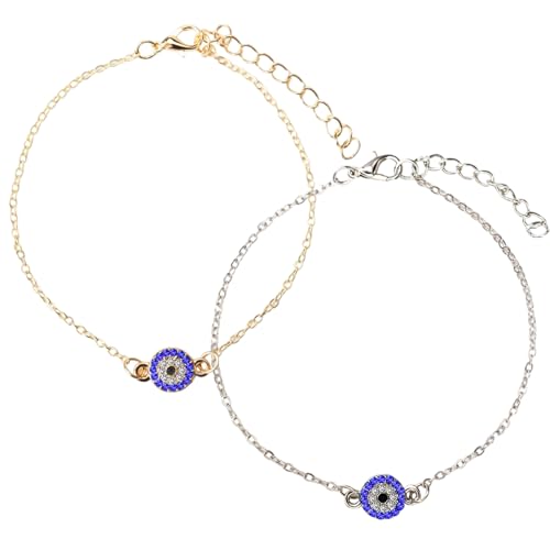 Image of 2 Pack Evil Eye Anklet For Woman, Elegant Payal For Women, Silver And Gold Anklets For Women, Adjustable Fancy Anklet For Girls, Trendy Foot Jewelry For Everyday Wear
