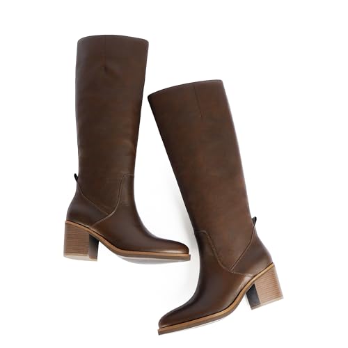 Knee High Boots Women Chunky Heel Rounded Toe Tall Boots Women Block High Heel Fall Long Boots3