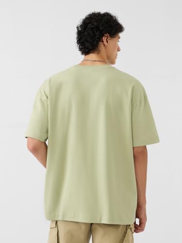 Image of The Souled Store Deadpool: Maximum Effort Men and Boys Short Sleeves Round Neck Green Graphic Printed Cotton Oversized T-Shirts
