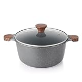 SENSARTE 両手鍋24cm 深型鍋 大きい 卓上鍋 ih対応 焦げつかない マーブルコート PFAS & PTFEフリー お手入れ簡単 カレー鍋 揚げ鍋 すき焼き 鍋料理 グレー