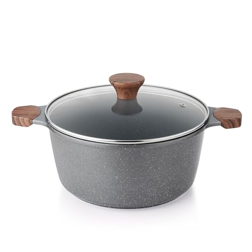 SENSARTE 両手鍋24cm 深型鍋 大きい 卓上鍋 ih対応 焦げつかない マーブルコート PFAS & PTFEフリー お手入れ簡単 カレー鍋 揚げ鍋 すき焼き 鍋料理 グレー