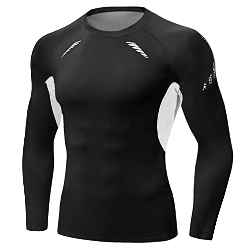 Terecey Camiseta de Compresión de Manga Larga para Hombre, Camiseta Deportiva de Hombre Transpirable, Ropa Running Hombres Camisa de Compresión Cuello Redondo