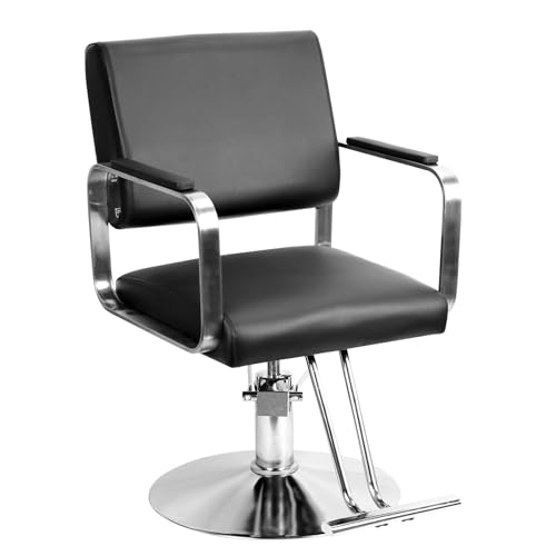 Yokawe Silla de peluquería con mango acolchado y reposapiés, capacidad de 330 libras, silla giratoria para barbería, spa, tatuajes y estudios de belleza, color negro