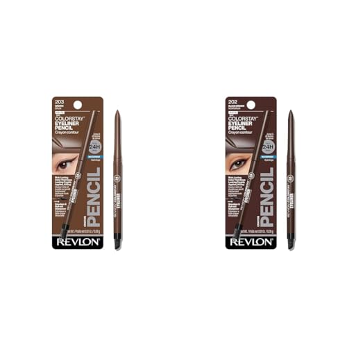 Image of Revlon ColorStay Pencil Waterproof Eyeliner, Smudge-Proof, Eye Makeup with Built-In Sharpener, 203 Brown + 202 Black Brown, 0.02 oz