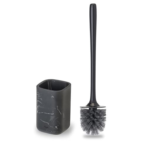 Image of Vigar Zense Toilet Brush and Holder Set, Polyresin Stone, Black Marble