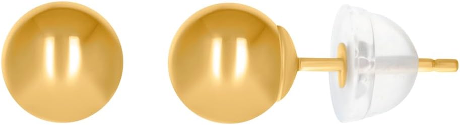 14k Yellow Gold Unisex Polished Ball Stud 6mm Push Back Earrings Ball Earring for Women