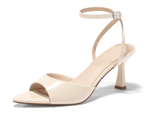 Image of Coutgo Womens Kitten Heels Sandals Pointed Open Toe Ankle Buckle Strap Summer Dress Shoes
