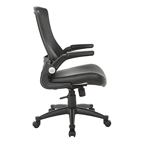 Office Star Ventilated Black Screen Back Fully Adjustable Manager's Office Chair with Padded Flip Arms and Nylon Base, Black Faux Leather by Office Star Products - Used condition - Image 2