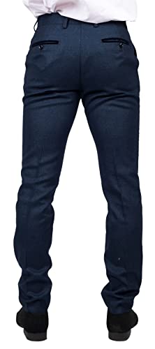Mens Navy Blue Suit Trousers Birdseye Suit Wedding Prom Formal Smart Classic3