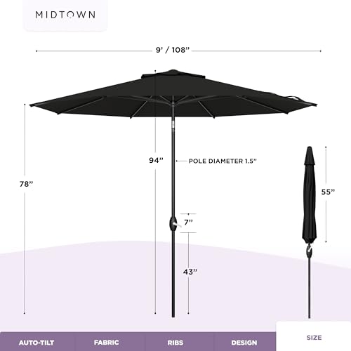 Image of Midtown Umbrellas Lean - 9 Ft Patio Umbrella, Black Canopy