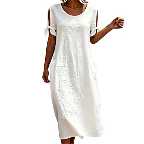 Robe midi en lin aérée avec poches et manches réglables à cordon