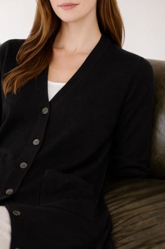 Image of State Cashmere Women's Button Front Cardigan 100% Pure Cashmere V Neck Fashion Sweater Dress with Pockets