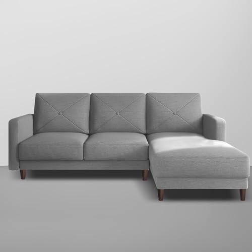 Image of Baloney RHS 4 Seater L Shape Sofa Set for Living Room (Grey Fabric) Premium Fabric Sofa