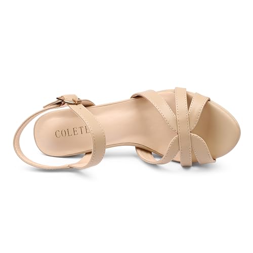 COLETER Women's Platform Chunky Heels Ankle Strap Block Heeled Sandals Party Wedding Shoes