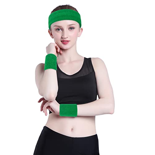 Image of ONUPGO Sweatband Set Sports Headband Wristband Set Sweatbands Terry Cloth Wristband Wrist Sweatband Headbands Moisture Wicking Sweat Absorbing Head Band