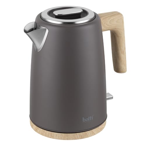 Botti Pedro bouilloire électrique 1,7L gris | Puissance de 2200W | Acier inoxydable brossé | Élément chauffant plat | Arrêt automatique | Contrôle Strix...