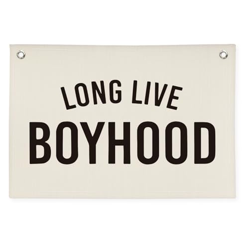 Image of Boy Room Decor,Long Live Boyhood Canvas Banner Nursery Playroom Wall Decor for Boys Bedroom Toddler Decorations Teen Boy Room Decor,Playroom Decor Wall Hanging Flag Canvas Banner 30x20 Inch