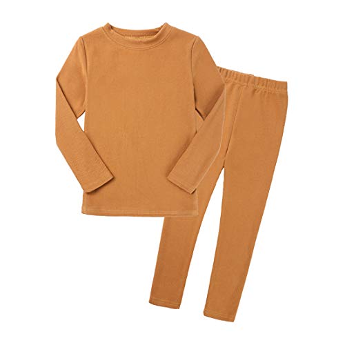 2Pcs Kids Boys Girls Cotton Pajamas Set, Toddler Solid Snug Fit Sleepwear Long Sleeve Tops + Elastic Pants