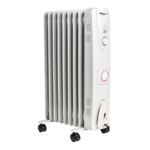 MYLEK Oil Filled Radiator 2000W with Adjustable Thermostat and 24 Hour Timer, 3 Heat Settings, Electric Portable Heater 9 Fin, Energy Efficient, Safety Tip Over (2KW White)