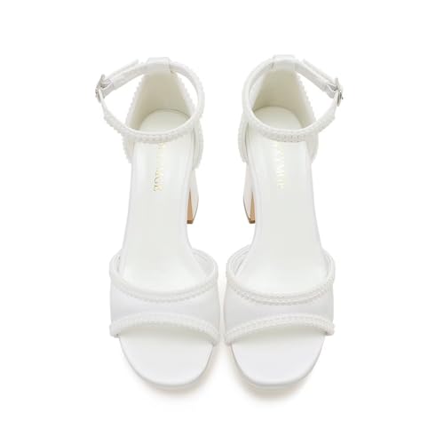 Platform Heels Wedding Shoes for Bride Block Heel Wedding Sandals Open Toe Bridal Shoes2