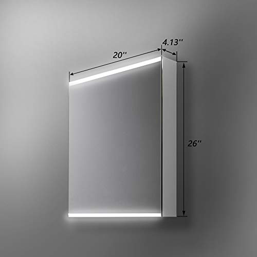 Exbrite 20''X 26''Led Lighted Bathroom Medicine Cabinet With Mirror, Surface Lighted Medicine Cabinet,Dimmable,Adjustable Shelves,Intelligent Switch Medicine Cabinet, Aluminum Frame, 120°Soft Hinge #TOP6