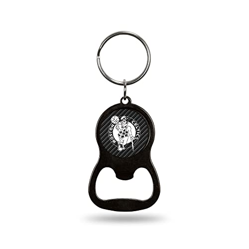Rico Industries NBA Basketball Boston Celtics Carbon Fiber Metal Keychain - Beverage Bottle Opener With Key Ring - Pocket Size