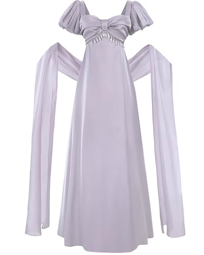 Fiamll Regency Robe de bal longue victorienne pour femme avec écharpe et gants, Violet, L
