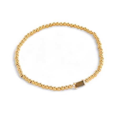 Image of Mint & Lily Gold Beaded Birthstone Bracelet | Personalized Birth Month CZ Stretch Bracelet, 18K Gold Plated, Tarnish-Resistant Waterproof, Birthstone Birthday Gift for Her