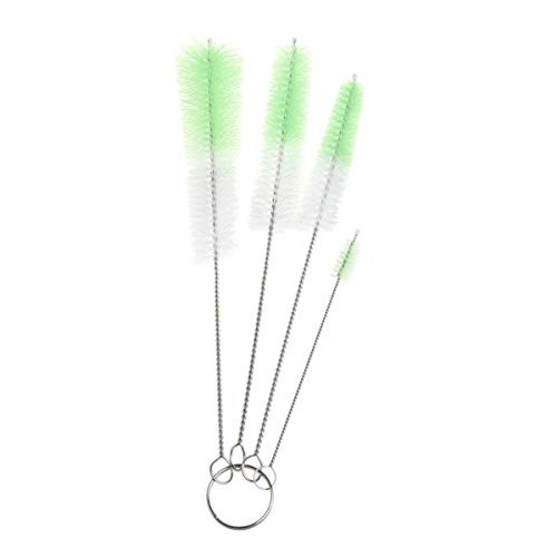 Qisan Set di 4 pennelli puliti per la pulizia di bottiglie, mini beccuccio, spazzola per la pulizia del tubo, spazzola in nylon, set di pulizia per la teiera, ugello, bottiglia, tazza, tubo