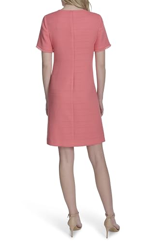 Image of Tommy Hilfiger Women's Pleated Trim Short Sleeve High Neck Shift Mini Dress