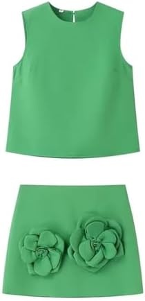 THLAI Summer Women 2 Piece Skirt Sets Sleeveless Crop Tank Top and Mini Skirt Matching with 3D Flower Sexy Short Sets image 5