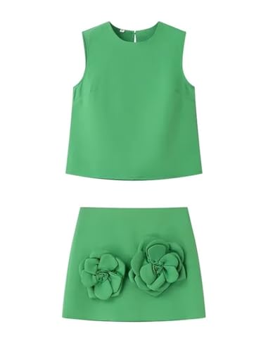 THLAI Summer Women 2 Piece Skirt Sets Sleeveless Crop Tank
