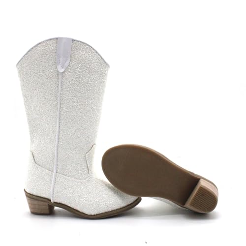 Girls Sequin Sparkly Cowboy Boots Kids 𝗥hinestone Glitter Low Heel Wedding Dress Booties Western Toddler Shoes Winter4