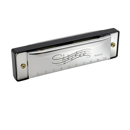1Pcs Harmonica 10 Holes 20 Tunes 10 Holes 20 Tones Mini Stainless Steel Harmonica Key of C for Adults Beginners Music Lovers and Performers (Silver)