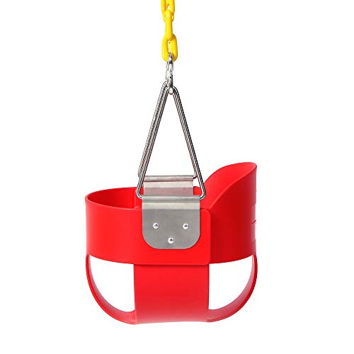 Take Me Away High Back Full Bucket Toddler Swing Seat with Yellow Coated Swing Chains Fully Assembled - Heavy-Duty Swing (Red)