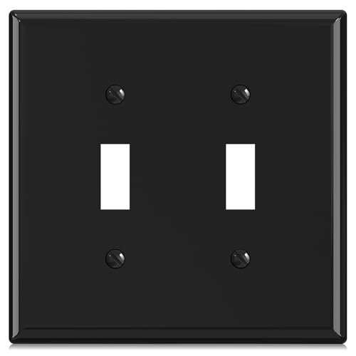 ELEGRP 2-Gang Toggle Switch Wall Plates, Mid-Size Unbreakable Thermoplastic Faceplate Cover for Toggle Dimmer Light Switches, UL Listed (1 Pack, Glossy Black)