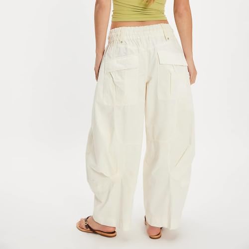utcoco Womens Baggy Cargo Jeans Y2K Mid Rise Barrel Denim Pants Horseshoe Harem Trouses with Pockets3