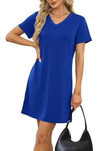 Image of RUMIA Summer Dresses for Women 2026 V-Neck Casual Sundresses T-Shirt Dress