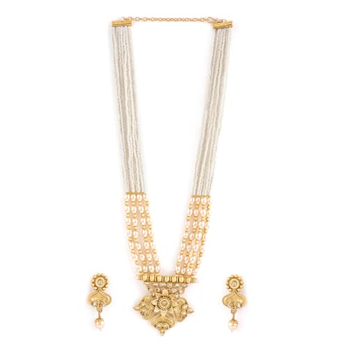 Rubans Gold Plated Handcrafted Kundan & white Beads Necklace Set For Women (B0D6RXD692) Amazon Price History, Amazon Price Tracker