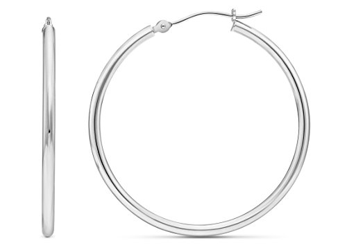 Image of 14k White Gold Classic Round Hoop Earrings