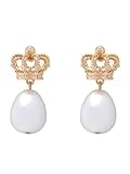 Juicy Couture Heritage Crown & Pearl Drop Earrings for Women (Gold/Pearl)