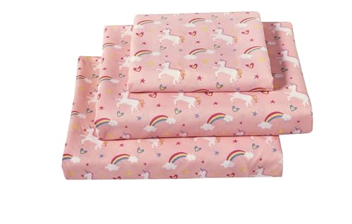 softan - Softan Bed Sheet Set for Kids Girls, Twin Size Microfiber Fitted Sheet, Breathable & Silky Soft 3 PCs Pink Unicorn Sheet Set
