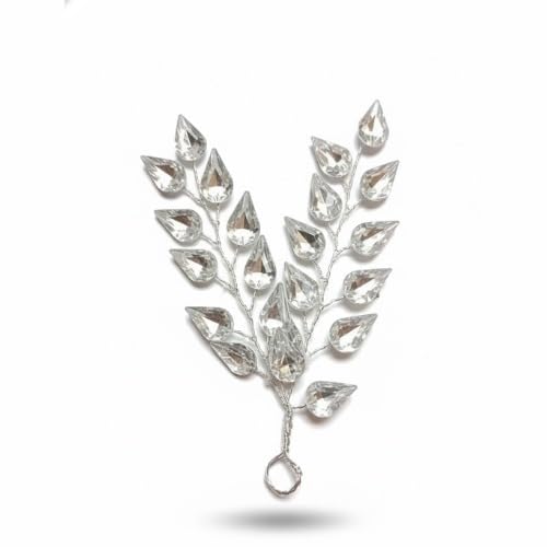 Elegant Leaf Design Hair Brooch with Clear Glass Stones, Fashion Hair Clip Accessory Elegant White Pearl & Champagne Floral Vine Hair Clip Cascading Design Bridal Hair Accessory for Weddings & Parties