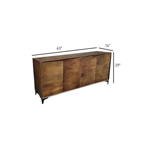 Image of Solid Mango Wood Cabinet with 4 Door | Cabinet for Bedroom,Living Room,Dining | Solid Wood Free Standing Sideboard