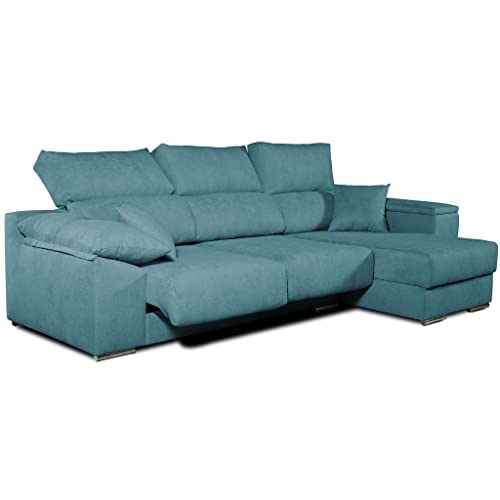 Tanuk Sofá Chaise Longue LODURR Derecha 4 Plazas Esmeralda 294x160 CM. Asientos Extensibles. Desenfundable. Tejido con Sistema ACUALINE
